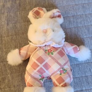 Plaid Pink and White Plush Bunny